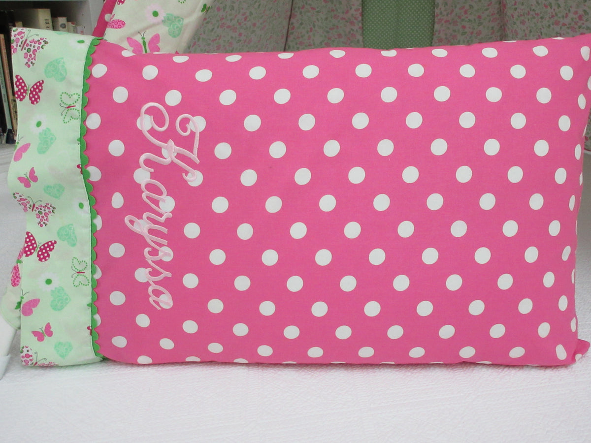 personalized kids pillowcase, polka dot initial monogrammed girl